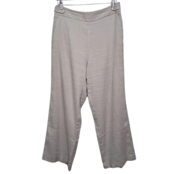Talbots Womens 10P Natural Linen  High Waist Wide Leg Trouser - Picture 1 of 12